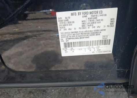 2020 Ford Edge Sel из США, поврежденный, VIN 2FMPK4J90LBA91945